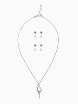 Гарнитур 5 предметов: 4 пары пусет, кулон «Гимнастка», белые в серебре, 40 см
