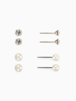 Гарнитур 5 предметов: 4 пары пусет, кулон «Гимнастка», белые в серебре, 40 см