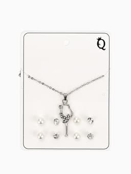 Гарнитур 5 предметов: 4 пары пусет, кулон «Гимнастка», белые в серебре, 40 см