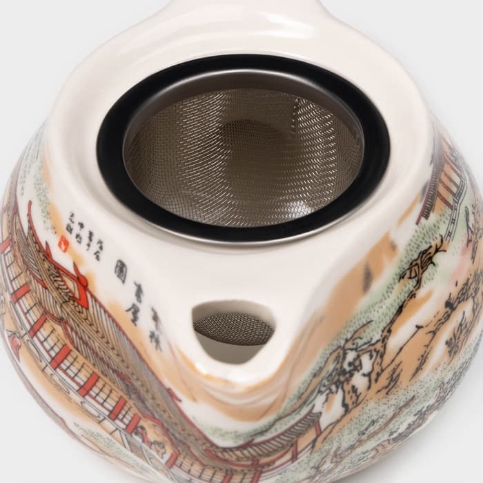 Чайник заварочный с металлическим ситом «Пейзаж», 200 мл, керамика, оранжевый