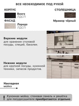 Кухонный гарнитур прямой «Мальва», с столешницей, 2000 мм, цвет венге/лоредо
