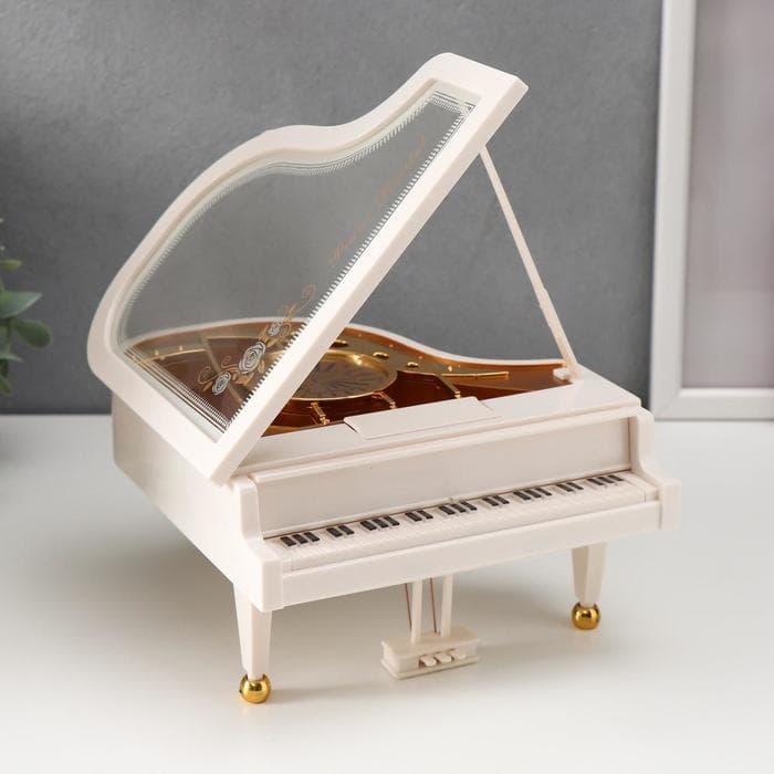 Шкатулка музыкальная механическая «Белый рояль с балериной», 10.5×17.5×18.5 см