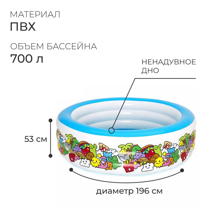 Бассейн надувной «Персонаж», 196×53 см, от 6 лет, 51122 Bestway