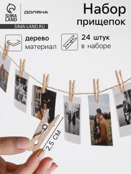 Прищепки Доляна, деревянные, 2.5×0.7 см, 24 шт.
