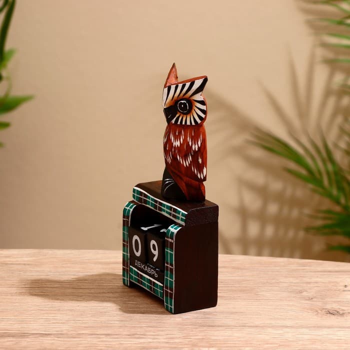 Вечный календарь настольный «Сова у камина», 9.5×4×17 см, дерево, МИКС