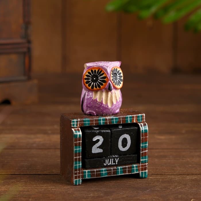 Вечный календарь настольный «Сова у камина», 9.5×4×17 см, дерево, МИКС