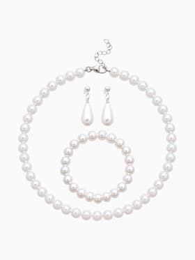 Набор 3 предмета: серьги, бусы, браслет «Классика», белый, 45 см