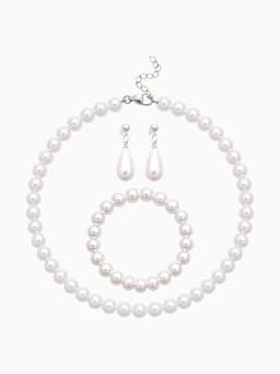 Набор 3 предмета: серьги, бусы, браслет «Классика», белый, 45 см