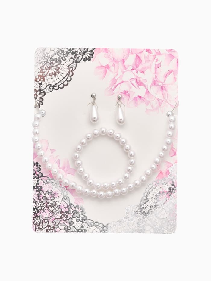 Набор 3 предмета: серьги, бусы, браслет «Классика», белый, 45 см