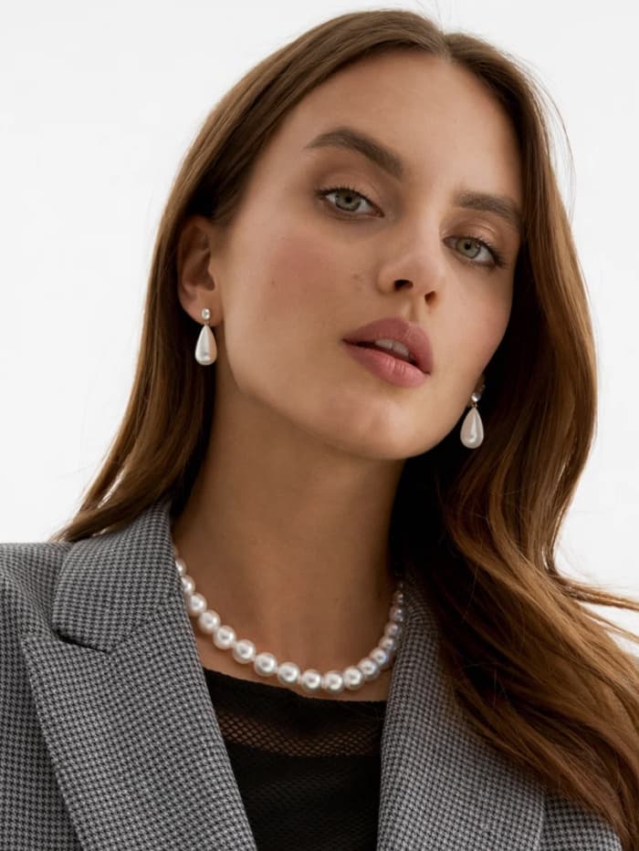 Набор 3 предмета: серьги, бусы, браслет «Классика», белый, 45 см