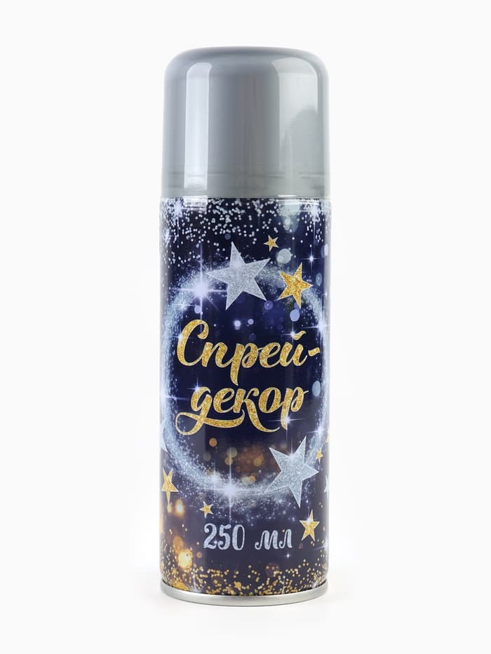 Спрей для новогоднего декора, блёстки, 250 мл, цвет серебряный