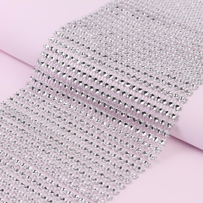 Лента с имитацией страз, 12 см, 9±1 м, цвет серебряный