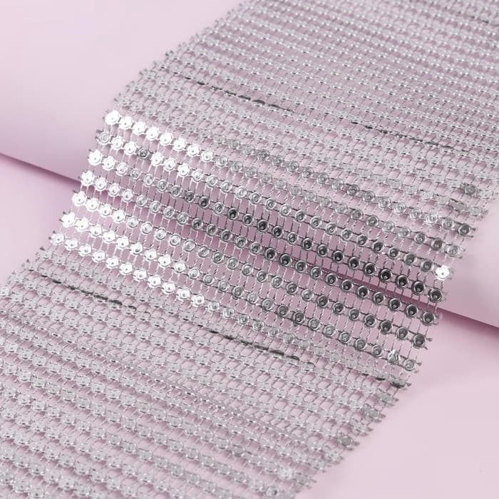 Лента с имитацией страз, 12 см, 9±1 м, цвет серебряный