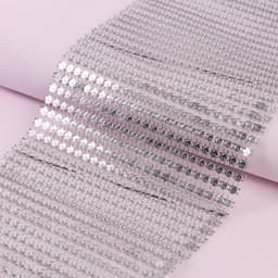 Лента с имитацией страз, 12 см, 9±1 м, цвет серебряный