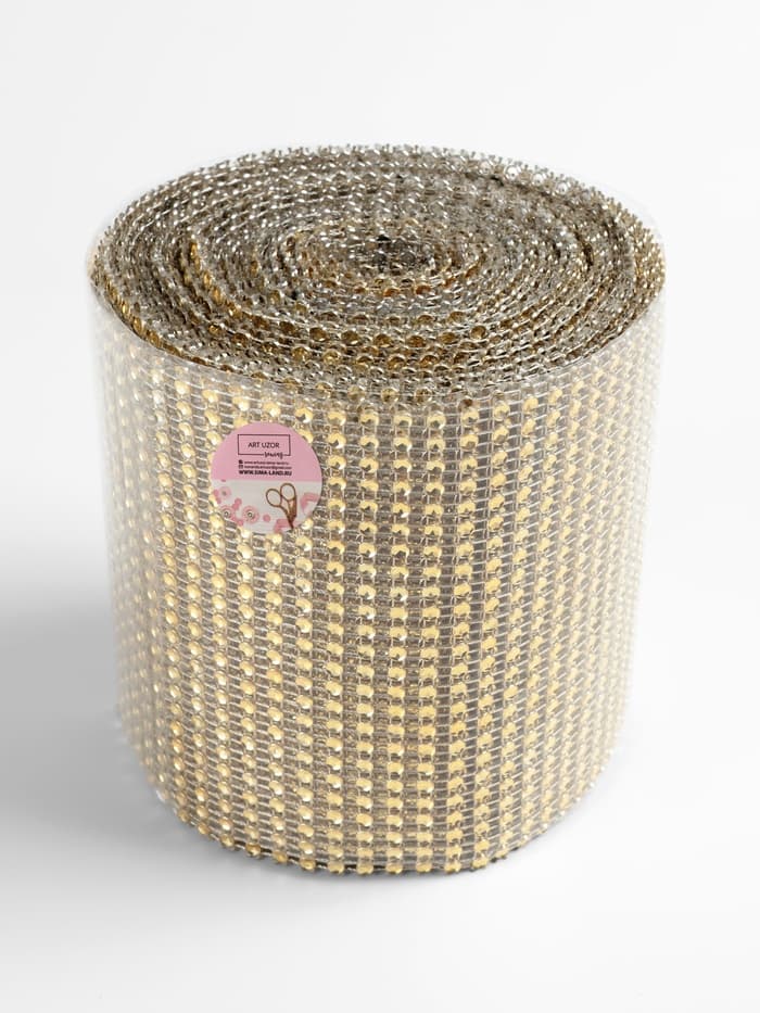 Лента с имитацией страз, 12 см, 9±1 м, цвет золотой