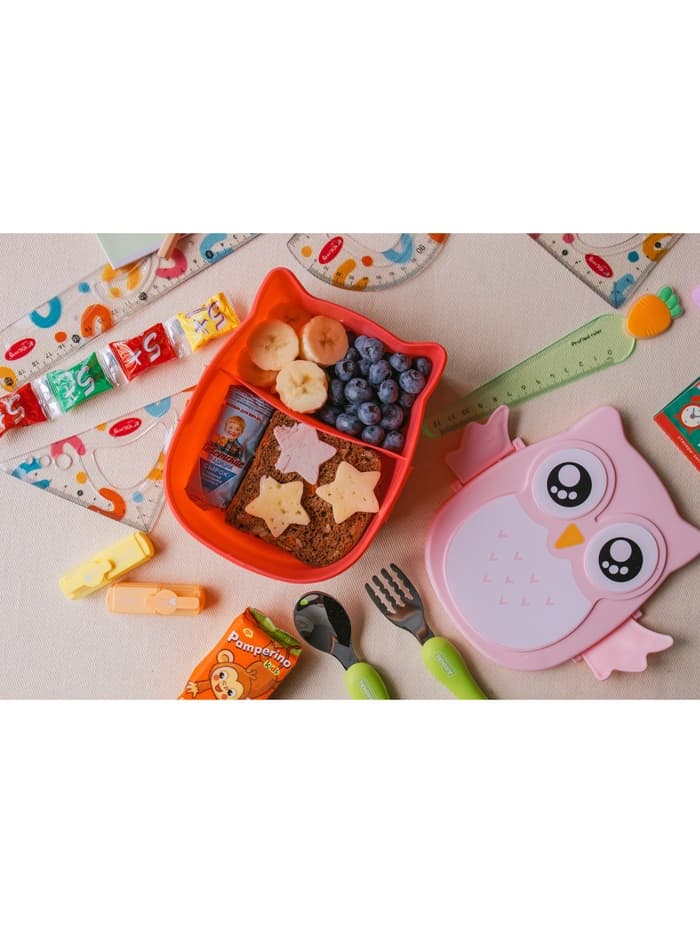 Ланч-бокс для еды с ложкой «Совушка», пластик, 2 отделения: 300 мл, 450 мл, в школу, розовый