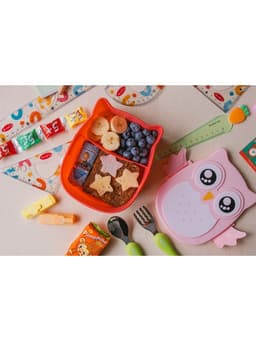 Ланч-бокс для еды с ложкой «Совушка», пластик, 2 отделения: 300 мл, 450 мл, в школу, розовый