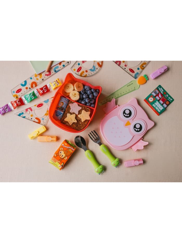 Ланч-бокс для еды с ложкой «Совушка», пластик, 2 отделения: 300 мл, 450 мл, в школу, розовый