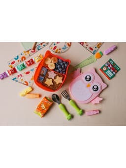 Ланч-бокс для еды с ложкой «Совушка», пластик, 2 отделения: 300 мл, 450 мл, в школу, розовый