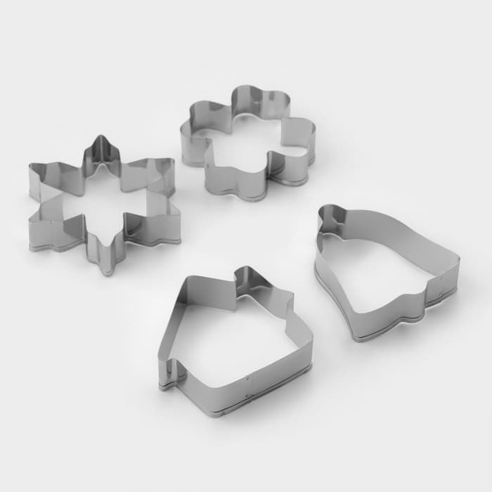 Набор форм для вырезания печенья Доляна «Снежинка. Домик. Колокольчик. Клевер», 4 шт.