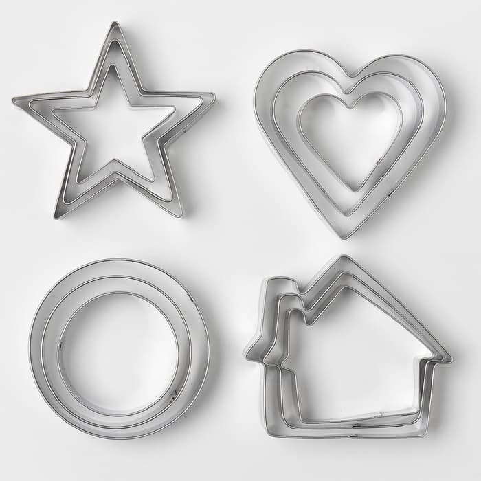 Формы для печенья Доляна «Домик.Круг.Сердце.Звезда», набор 12 шт., металл, серебристые