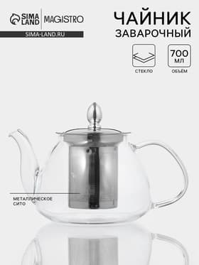 Заварочный чайник Magistro «Жак», 700 мл, металлическое сито, стекло, прозрачный