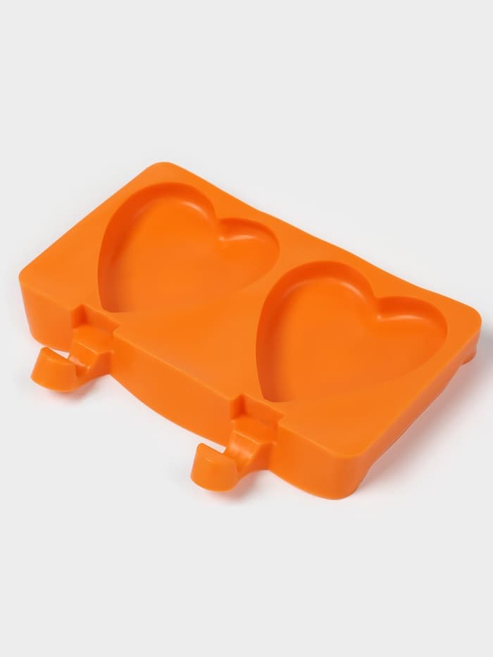 Форма для мороженого «Сердечко», силикон, 19.5×14×2.5 см, 2 ячейки (8.4×9 см), МИКС