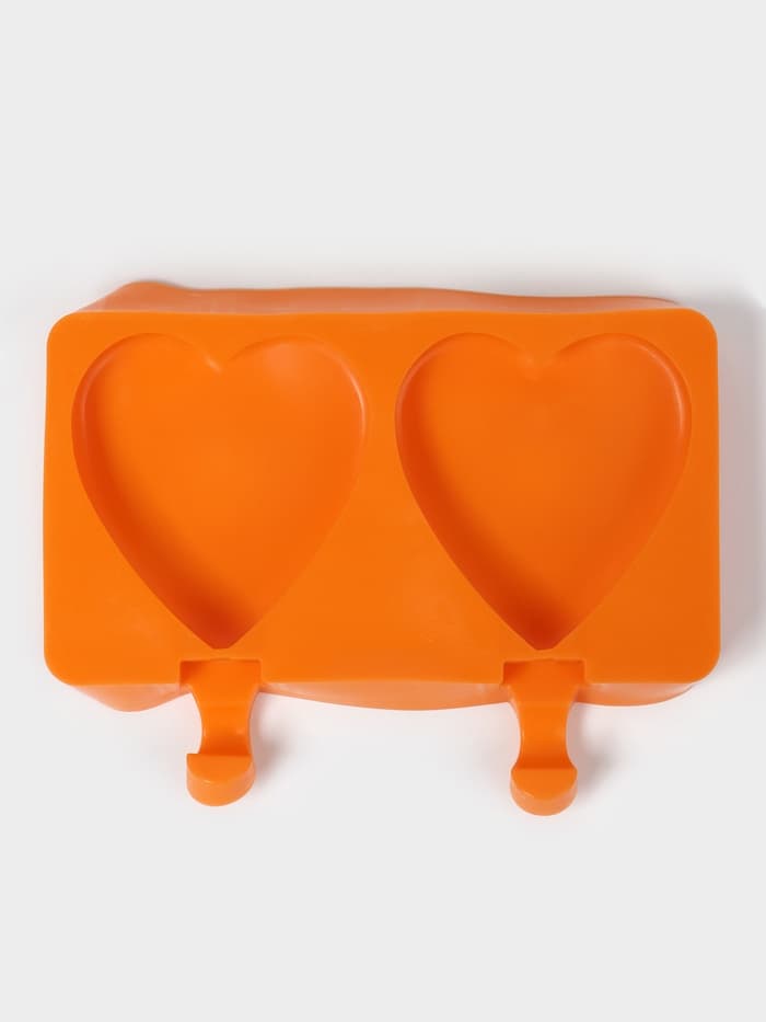 Форма для мороженого «Сердечко», силикон, 19.5×14×2.5 см, 2 ячейки (8.4×9 см), МИКС