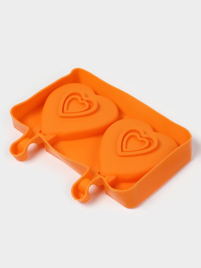 Форма для мороженого «Сердечко», силикон, 19.5×14×2.5 см, 2 ячейки (8.4×9 см), МИКС