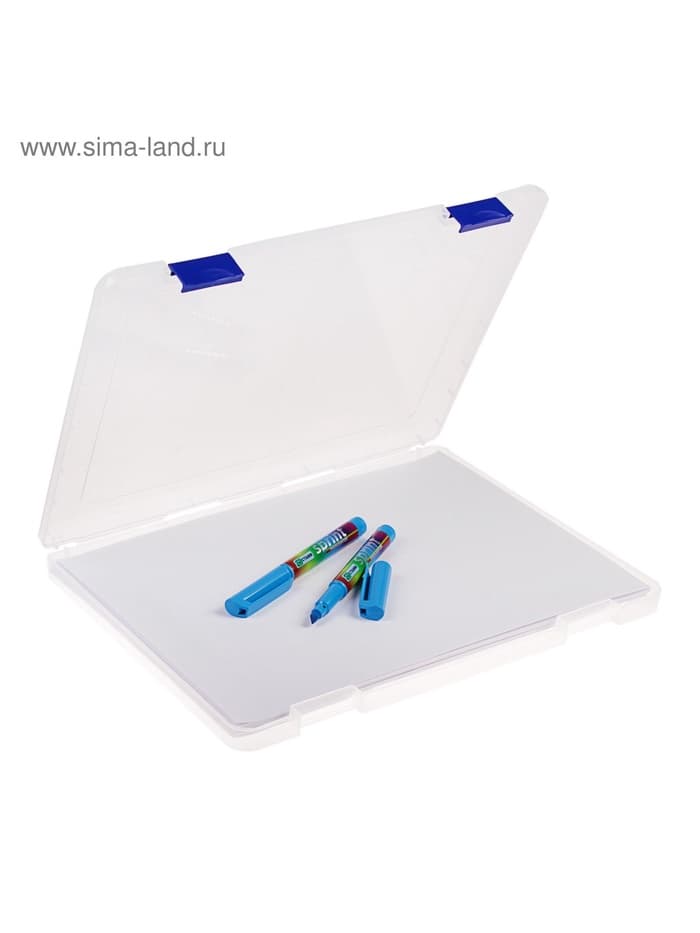 Папка для документов А4 Стамм, 230×305×23 мм, пластик, прозрачный корпус, синие защелки
