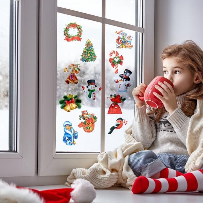 Наклейки на окна «Новогодние» 12 наклеек в наборе, 9×9 см