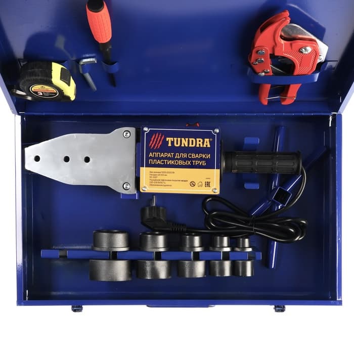 Аппарат для сварки пластиковых труб ТУНДРА, 1000/2000 Вт, комплект насадок 20-50 мм, 50-300°
