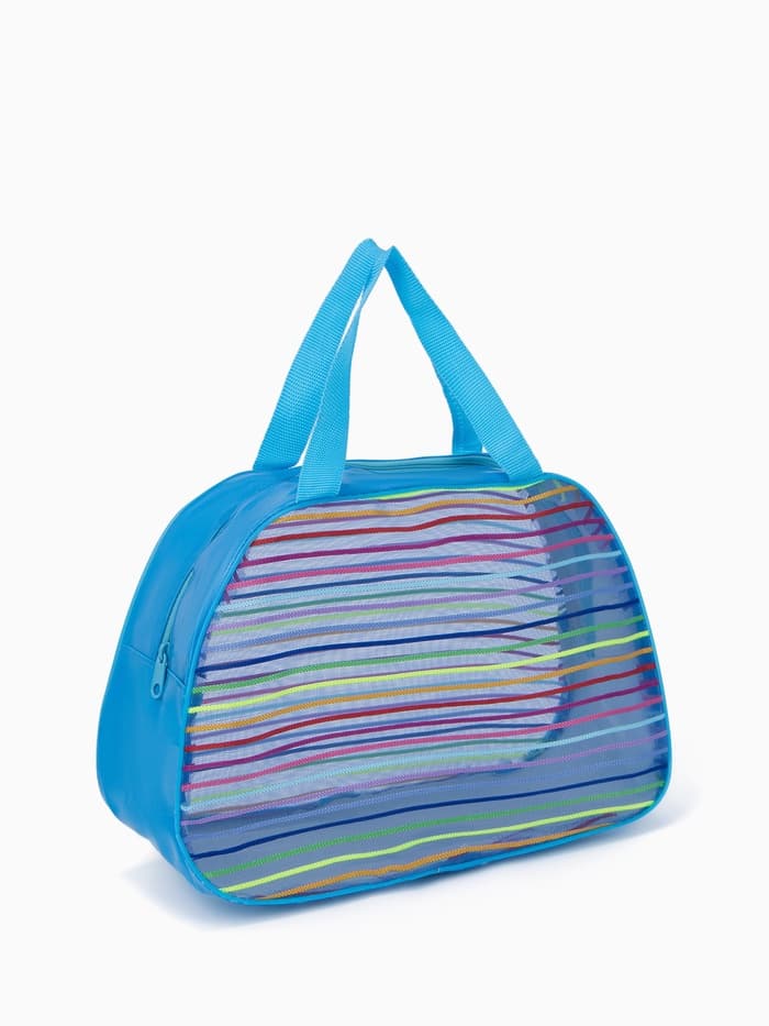 Косметичка-сумка на молнии в сетку, большая, с ручками, в полоску, МИКС