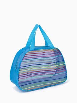 Косметичка-сумка на молнии в сетку, большая, с ручками, в полоску, МИКС