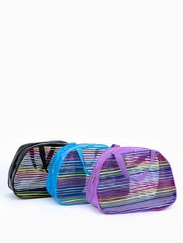 Косметичка-сумка на молнии в сетку, большая, с ручками, в полоску, МИКС