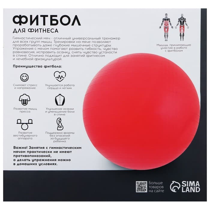 Фитбол ONLYTOP, d=75 см, 1000 г, антивзрыв, фиолетовый