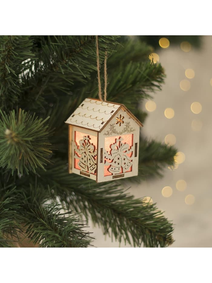 Ёлочная игрушка «Домик с колокольчиками», 8×5×6 см, 1 LED, от батареек, свечение тёплое белое