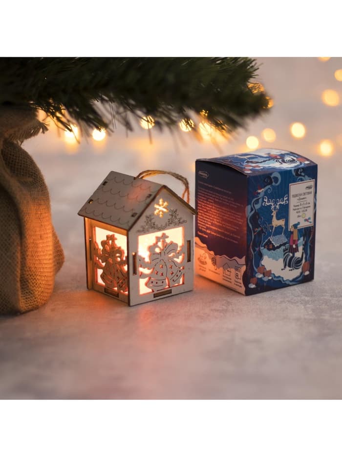 Ёлочная игрушка «Домик с колокольчиками», 8×5×6 см, 1 LED, от батареек, свечение тёплое белое