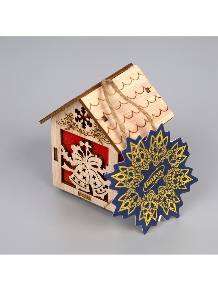 Ёлочная игрушка «Домик с колокольчиками», 8×5×6 см, 1 LED, от батареек, свечение тёплое белое