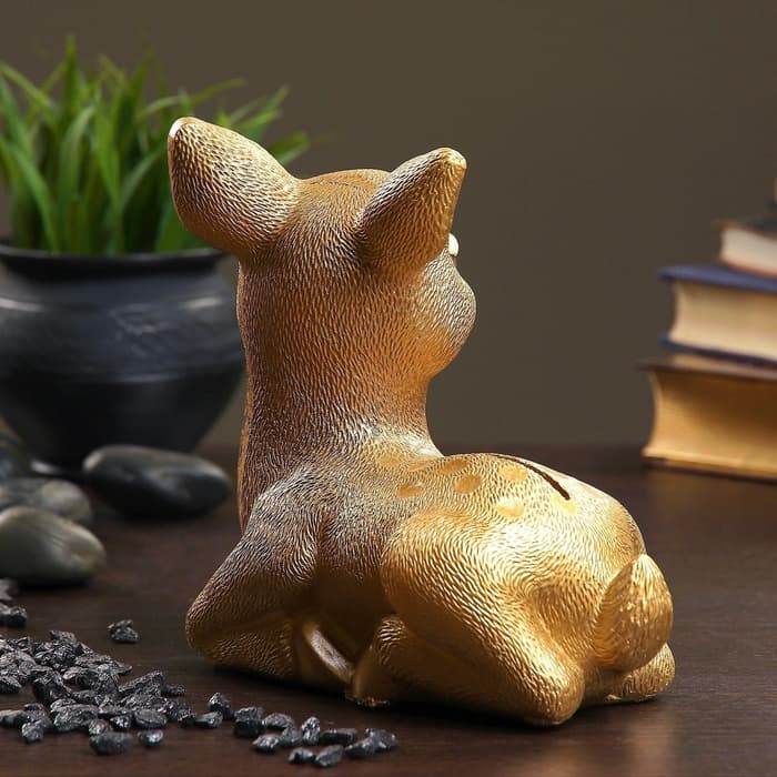 Копилка для денег «Олененок», гипс, под золото, 17×10×18 см