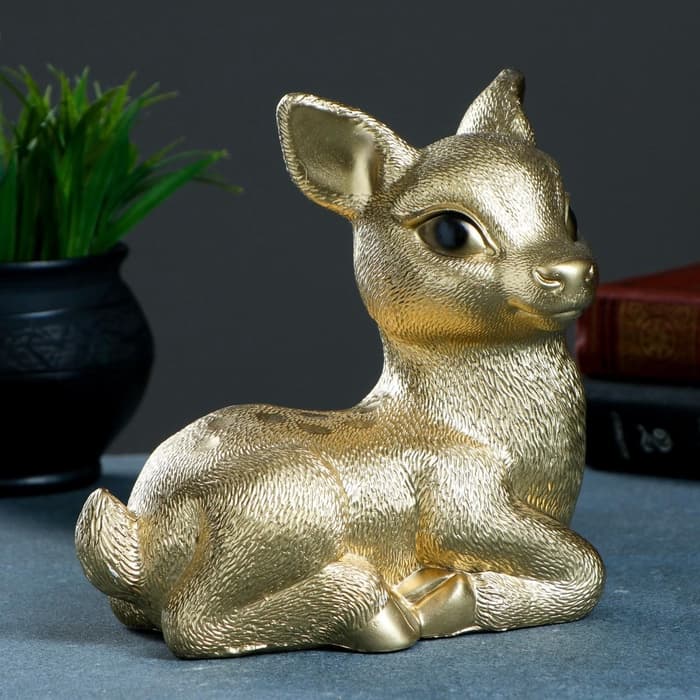 Копилка для денег «Олененок», гипс, под золото, 17×10×18 см