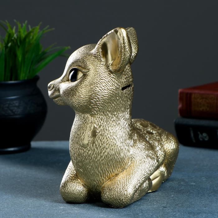 Копилка для денег «Олененок», гипс, под золото, 17×10×18 см