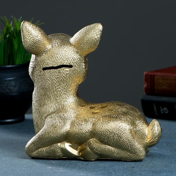 Копилка для денег «Олененок», гипс, под золото, 17×10×18 см
