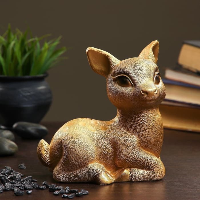 Копилка для денег «Олененок», гипс, под золото, 17×10×18 см