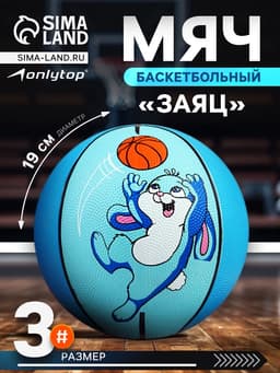 Баскетбольный мяч ONLYTOP «Заяц», клееный, 8 панелей, р. 3, резина, резиновая камера