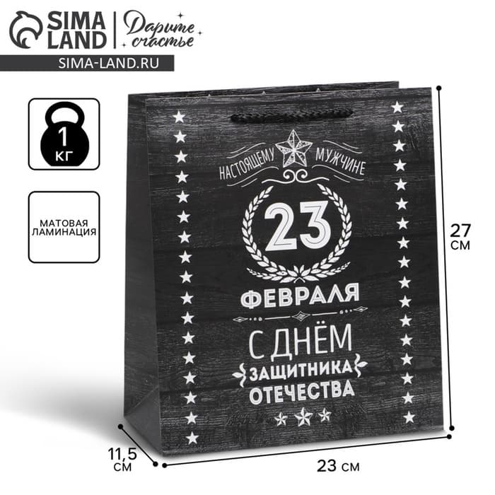 Пакет подарочный ламинированный, упаковка, «С 23 февраля», ML 23×27×11.5 см