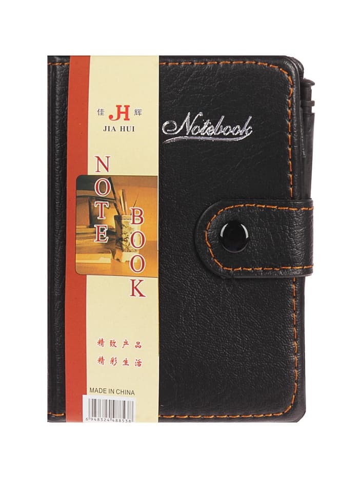 Записная книжка А7, 65 листов, с ручкой, обложка ПВХ, на кнопке, чёрная