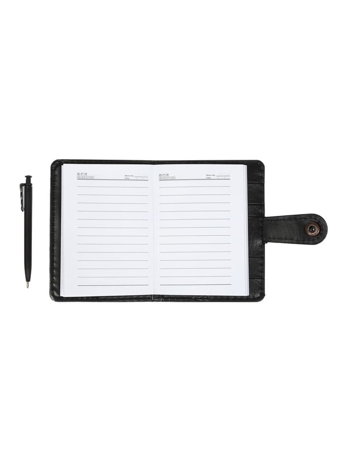 Записная книжка А7, 65 листов, с ручкой, обложка ПВХ, на кнопке, чёрная