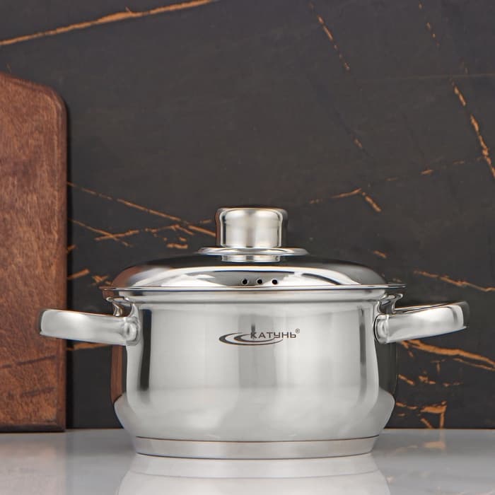 Кастрюля Катунь «Гретта», 1.8 л, d=16 см, с крышкой, капсульное дно, индукция, нержавеющая сталь, AISI - 201, хромированная