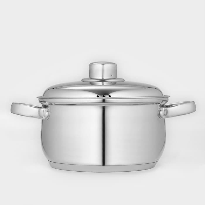 Кастрюля Катунь «Гретта», 2.5 л, d=18 см, с крышкой, капсульное дно, индукция, нержавеющая сталь, AISI - 201, хромированная